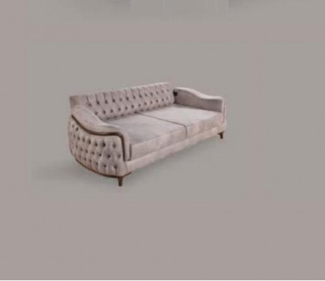 Beige Chesterfield Canapé Dräi-Sëtzer Sëtzpolster Sofa Miwwelen Samt Holz
