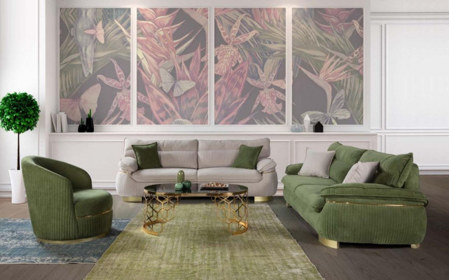 Dräisëtzer Sofa 3 Sëtz Sofa Couche Stoff Couch Miwwelen Modern Samt Mëll Beige