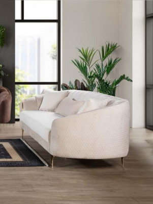 Sofa 3-Séiher Textil Sofas Couch Polster Miwwelen Moderne Dräisëtzer Beige Samett