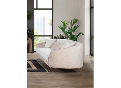Sofa 3-Séiher Textil Sofas Couch Polster Miwwelen Moderne Dräisëtzer Beige Samett