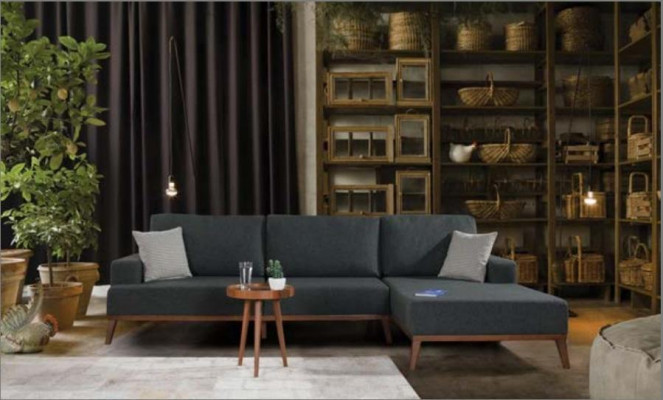 Eckcouch L-Form Garnitur Textil Sëtz Wunnzëmmer Polstermébel Eck Sofa