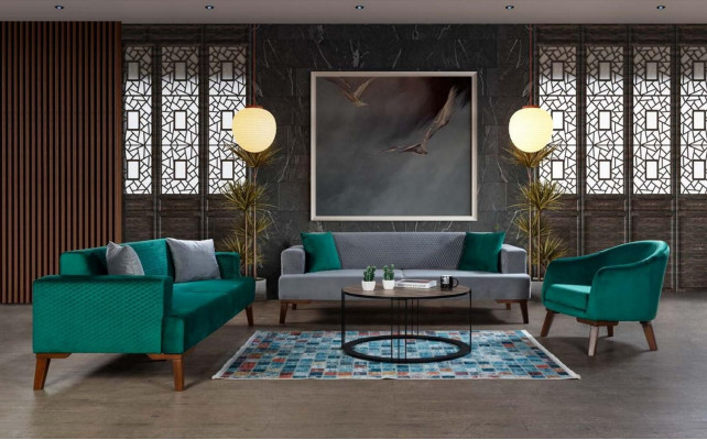 Sofagarnitur 3+3+1 Sëtzer Designer Wunnlandschaft Gro Turkis Gréng