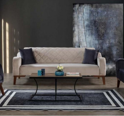 Wunnzëmmer Sofagarnitur Sofa 3+3+1 Blo Polsterset Fauteuil Textil