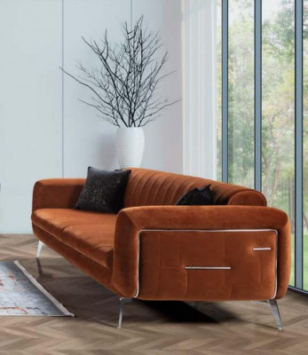 Canapé-Set Canapé-Garnitur Komplett Garnitur Canapé Fauteuil Orange 3+3+1 Sitz Miwwelen