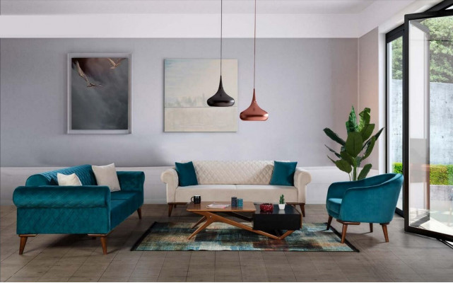 Luxus Sofagarnitur 3+3+1 Sëtz Drësëtzer Sofa Stoff Textil Stil Fauteuil