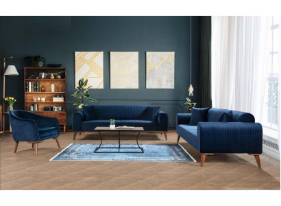 Sofagarnitur 3+3+1 Sëtzer Sofa Fauteuil Royal Blo Couch Samett 3tlg