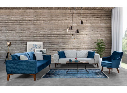 Sofa Garnitur 3+3+1 Plaz Komplett Sofa Sesselen Textil Sofa Set 3 Stéck