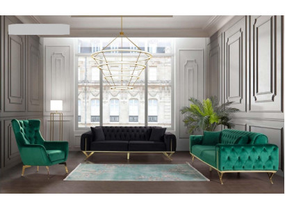 Sofasett 3+3+1 Sëtz Fotell Sofas Dräisëtzer Set Chesterfield