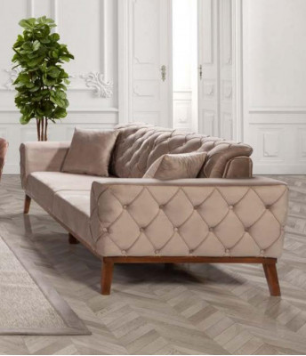 Sofa-Set Sofa 3+3+1 Sëtz Brong Fotell Stoff Chesterfield Samett.