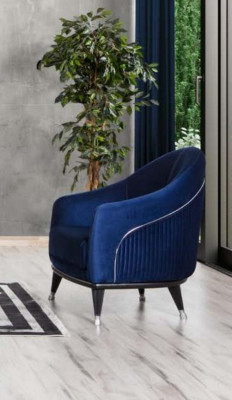 Sofa Garnitur 3+3+1 Sëtz Sofen Polster Couchen Holz gro blo Samett