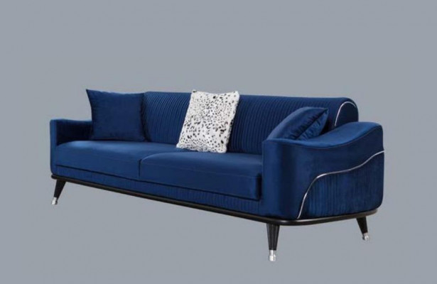 Sofa Garnitur 3+3+1 Sëtz Sofen Polster Couchen Holz gro blo Samett