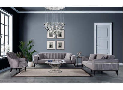 Canapé-Set 3+3+1 Sëtz Sofa Sofas Fotell Stoff Holz Gro Couchen