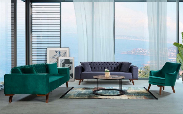 Canapé-Set 3+3+1 Sëtz Wunnzëmmersstil Canapé Sofa Violett Téirkis