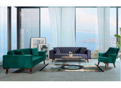 Canapé-Set 3+3+1 Sëtz Wunnzëmmersstil Canapé Sofa Violett Téirkis
