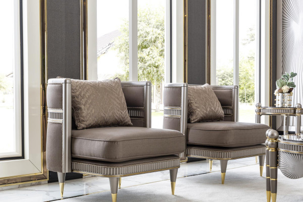 Sëtz Braun Elegante Polster Stoff 1-Sëtzer Stil Modern Miwwelen Wunnzëmmer Nei