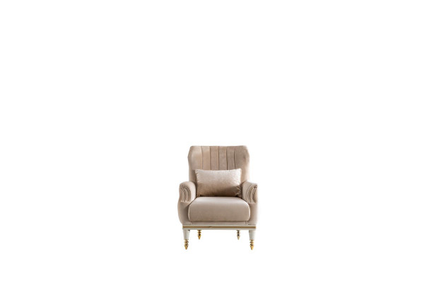Sessel Beige Eleganten Polster Stoff 1-Sëtz Chesterfield Modern Wunnzëmmer Neit