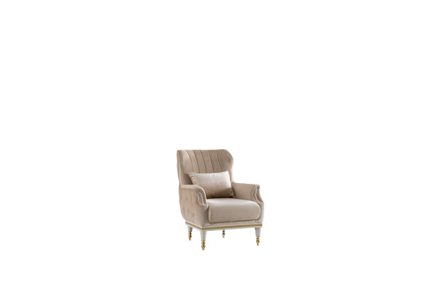 Sessel Beige Eleganten Polster Stoff 1-Sëtz Chesterfield Modern Wunnzëmmer Neit