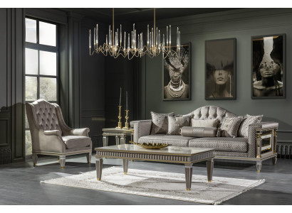 Sesselen a Grau Luxus Polster Stoff 1-Sëtzer Chesterfield Modern Miwwelen Wunnzëmmer Nei
