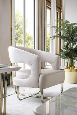 Fotell Beige Wunnzëmmer Design Elegante Miwwelen Modern 1 Sëtzer Fotell Schéin Nei