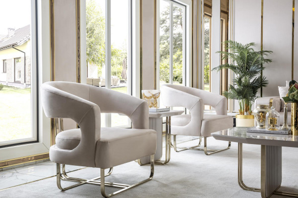 Fotell Beige Wunnzëmmer Design Elegante Miwwelen Modern 1 Sëtzer Fotell Schéin Nei