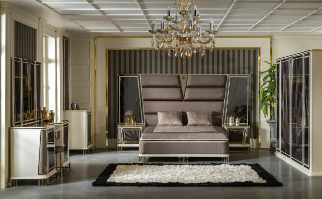 Kommod Gold Metall Miwwelen Schlofkummer Elegantes Design Stil Luxus Modern Nei