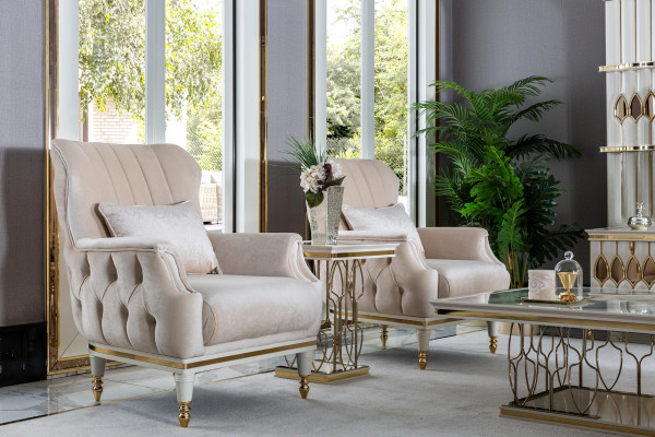 Niewentdësch Wäiss Canapé Dësch Luxus Wunnzëmmer Miwwelen Metall Elegant Modern