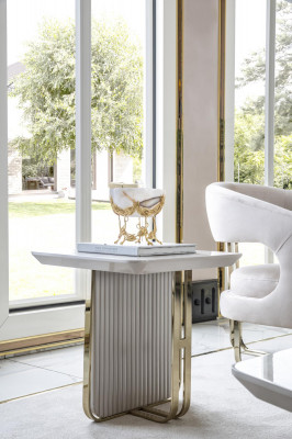 Niewentdësch Wäiss Wunnzëmmer Metall Glas Nei Modern Design Miwwelen Luxus