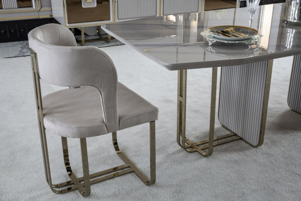 Iessdësch Wäiss Dësch Luxus Iesszëmmer Stil Elegant Schéin Metall Modern