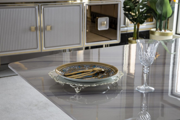 Iessdësch Wäiss Dësch Luxus Iesszëmmer Stil Elegant Schéin Metall Modern