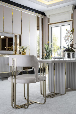 Iessdësch Wäiss Dësch Luxus Iesszëmmer Stil Elegant Schéin Metall Modern
