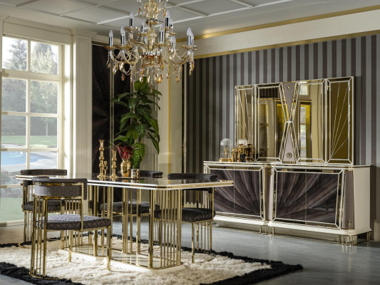 Iessdësch Braun Luxus Dëscher Iesszëmmer Dësch Metall Eleganten Stil Modern