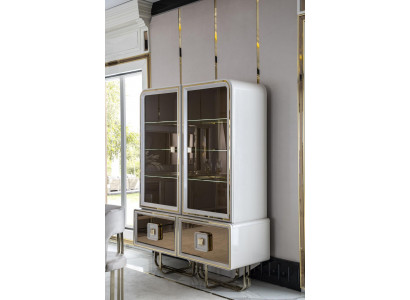 Vitrinn Wäiss Miwwele Salle à Manger Schaf Glas Design Metall Elegantes Neit