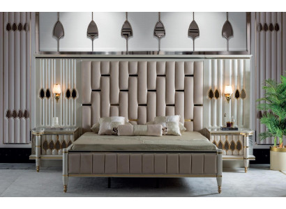 Bett Beige Metall Miwwelen Elegante Design Schlofzëmmer Miwwelen Luxus Nei
