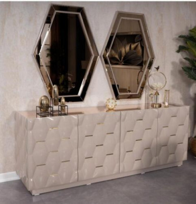 Kommode Schëffläden Holz Sideboard Spigel 3-Deeler Massiv Kommoden Wunnzëmmer Nei