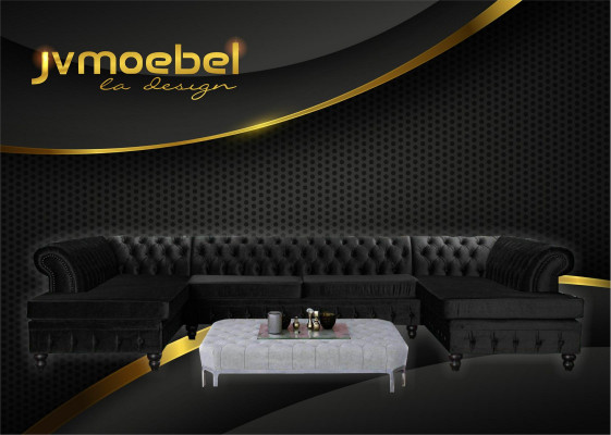 Set Luxus Modern Ecksofa U-Form Chesterfield an Dësch Couch Stoff Wunnzëmmer