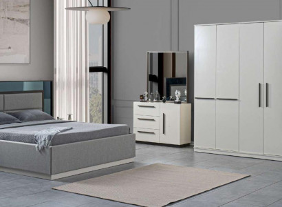 Bett + 2x Nachtkäschten 5-delig. Schlofkummer Designer Luxus Miwwelen Modern Set