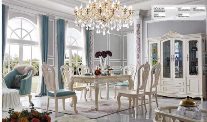 Iesszëmmer Miwwelen Ariichtung Set Vitrin Stull Iessdësch Still Iessgarnitur Sets