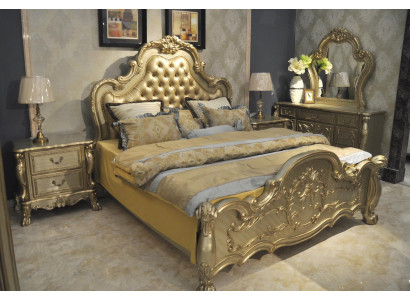 Bett + 2x Nuetsdësch 3 tlg. Schlofzëmmer Set Designer Luxus Schlofzëmmer Barock