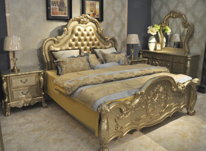 Bett + 2x Nuetsdësch 3 tlg. Schlofzëmmer Set Designer Luxus Schlofzëmmer Barock