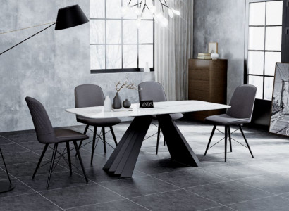 Design Iesszëmmer Grupp Dësch + 4 Still Sëtzkëssen Garnitur Dëscher Réckestull