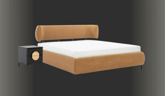Schlofzëmmer Set Bett 2x Nuetsdëscher 2x Kommode Kleederschaf Hocker 7-Deeler.