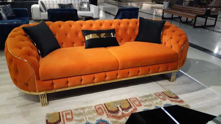 Stilvoll 3-Sëtzer Sofa Chesterfield Orange Modern Wunnzëmmermiwwelen
