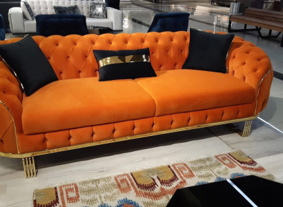 Stilvoll 3-Sëtzer Sofa Chesterfield Orange Modern Wunnzëmmermiwwelen
