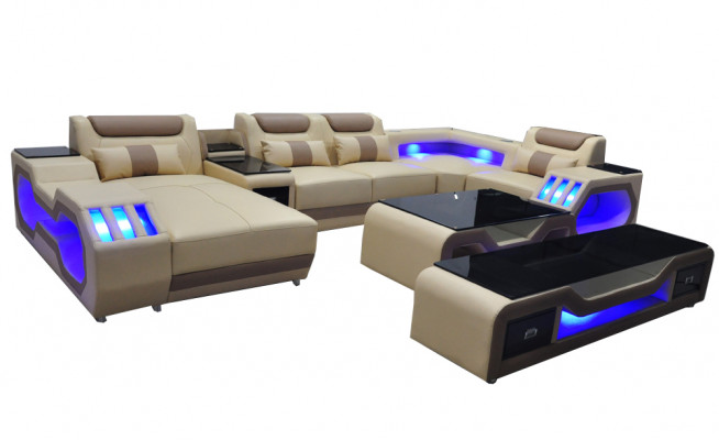 Lieder Canapé Ecke Garnitur Design Canapé Wunnlandschaft + Canapétisch + RTV USB Nei