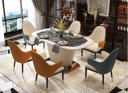 Stullë Metall Luxus Designer Iesszëmmer Iessdësch 6x Lehn Lieder Grupp