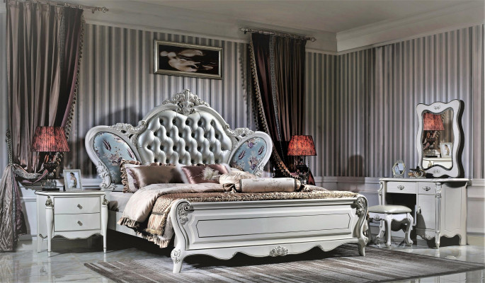 Design-Schlofkummer 3tlg. Bett 2x Nuetsdësch Klassesche Luxus Betten Set Lieder