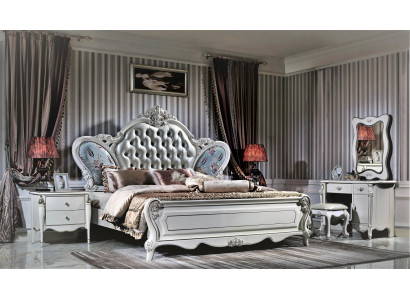 Design-Schlofkummer 3tlg. Bett 2x Nuetsdësch Klassesche Luxus Betten Set Lieder