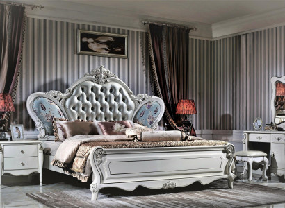 Design-Schlofkummer 3tlg. Bett 2x Nuetsdësch Klassesche Luxus Betten Set Lieder