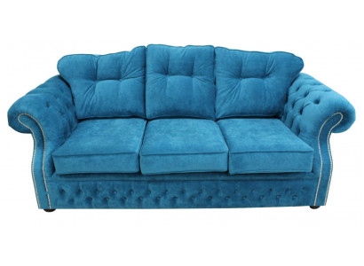 Blo Chesterfield Stoffpolster Dräisëtz-Stoffcouch Wunnzëmmer Design