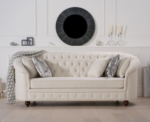 Beige Kinneks-Couch - Luxus Chesterfield Miwwelpolster Design Miwwelen